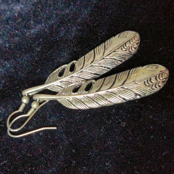 Metal Feather Earrings - Picture 3 of 4